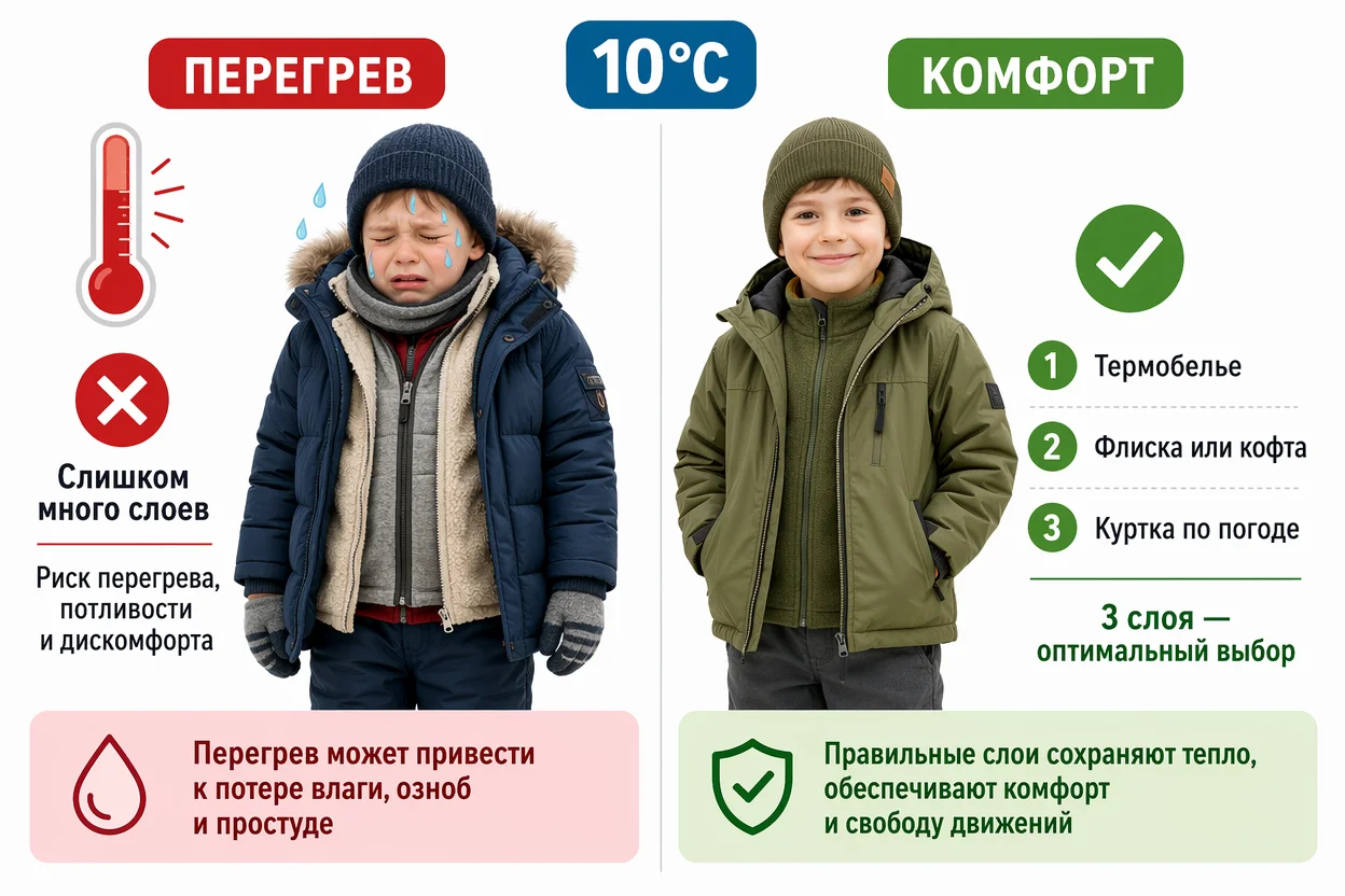 Ошибки при одевании ребенка в 10 градусов — перегрев и недостаток слоёв